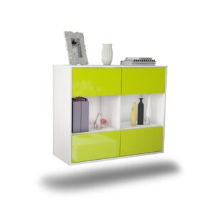 Sideboard Providence | hängend | Korpus Weiß | Front in Hochglanz Grün | 92x79x35cm (BxHxT)
