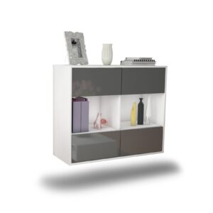 Sideboard Providence | hängend | Korpus Weiß | Front in Hochglanz Grau | 92x79x35cm (BxHxT)