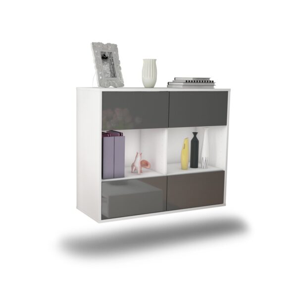 Sideboard Providence | hängend | Korpus Weiß | Front in Hochglanz Grau | 92x79x35cm (BxHxT)