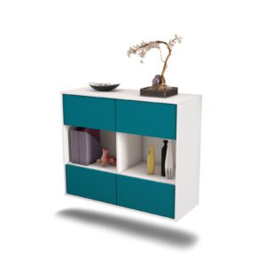 Sideboard Providence | hängend | Korpus Weiß | Front in Türkis | 92x79x35cm (BxHxT)