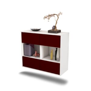 Sideboard Providence | hängend | Korpus Weiß | Front in Bordeaux | 92x79x35cm (BxHxT)