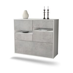 Sideboard Fayetteville | hängend | Korpus Weiß | Front in Beton Optik | 92x79x35cm (BxHxT)