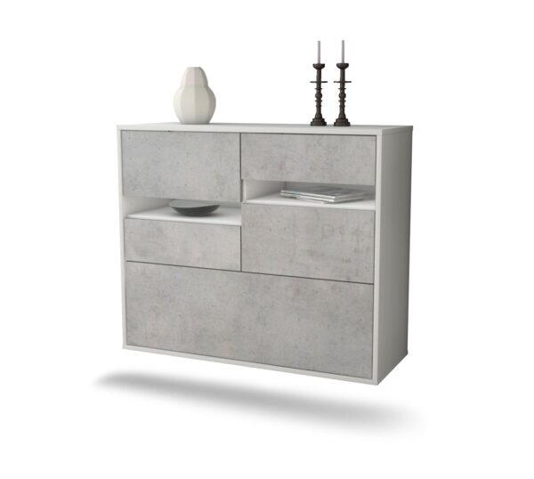 Sideboard Fayetteville | hängend | Korpus Weiß | Front in Beton Optik | 92x79x35cm (BxHxT)