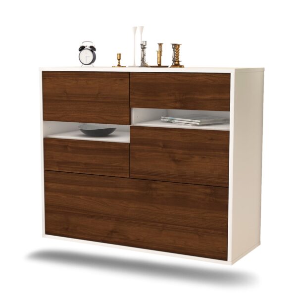 Sideboard Fayetteville | hängend | Korpus Weiß | Front in Walnuss Holz Optik | 92x79x35cm (BxHxT)