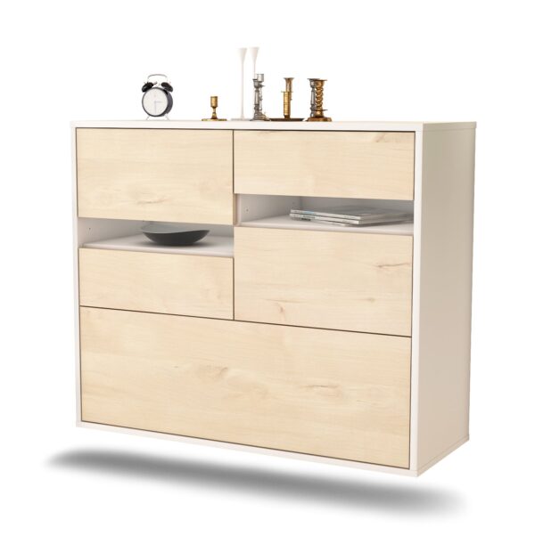 Sideboard Fayetteville | hängend | Korpus Weiß | Front in Zeder Holz Optik | 92x79x35cm (BxHxT)