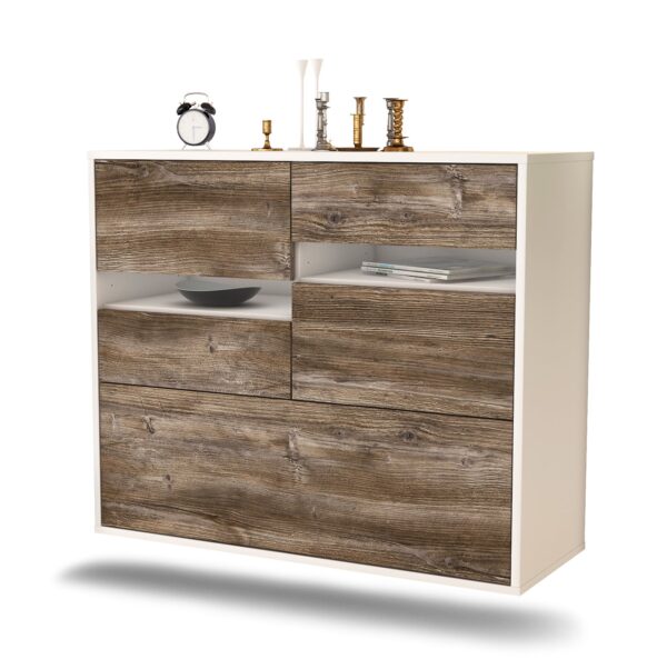 Sideboard Fayetteville | hängend | Korpus Weiß | Front in Treibholz Holz Optik | 92x79x35cm (BxHxT)