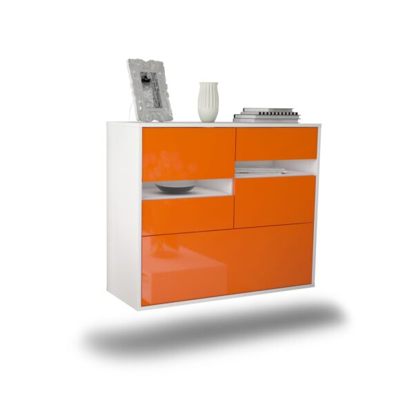 Sideboard Fayetteville | hängend | Korpus Weiß | Front in Hochglanz Orange | 92x79x35cm (BxHxT)