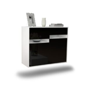 Sideboard Fayetteville | hängend | Korpus Weiß | Front in Hochglanz Schwarz | 92x79x35cm (BxHxT)
