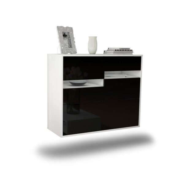 Sideboard Fayetteville | hängend | Korpus Weiß | Front in Hochglanz Schwarz | 92x79x35cm (BxHxT)