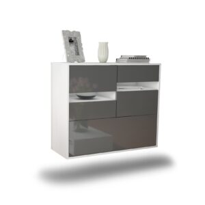 Sideboard Fayetteville | hängend | Korpus Weiß | Front in Hochglanz Grau | 92x79x35cm (BxHxT)