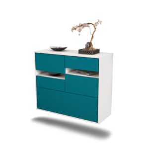 Sideboard Fayetteville | hängend | Korpus Weiß | Front in Türkis | 92x79x35cm (BxHxT)