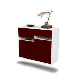 Sideboard Fayetteville | hängend | Korpus Weiß | Front in Bordeaux | 92x79x35cm (BxHxT)