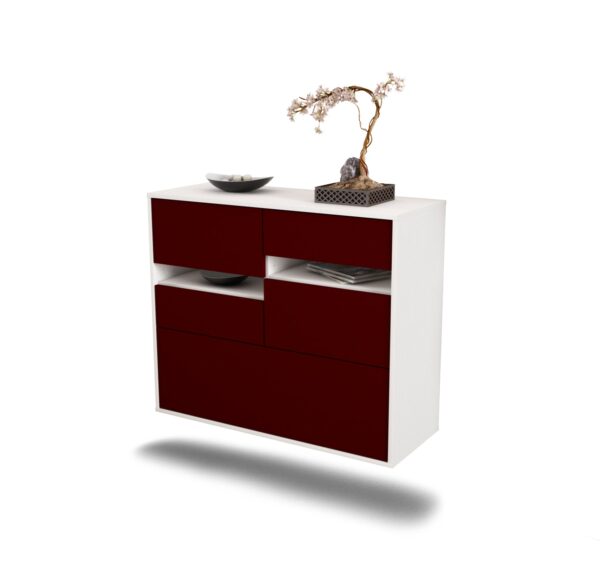 Sideboard Fayetteville | hängend | Korpus Weiß | Front in Bordeaux | 92x79x35cm (BxHxT)