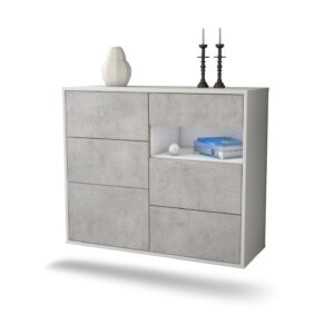 Sideboard Huntsville | hängend | Korpus Weiß | Front in Beton Optik | 92x79x35cm (BxHxT)