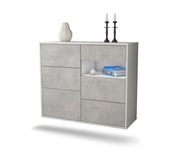 Sideboard Huntsville | hängend | Korpus Weiß | Front in Beton Optik | 92x79x35cm (BxHxT)