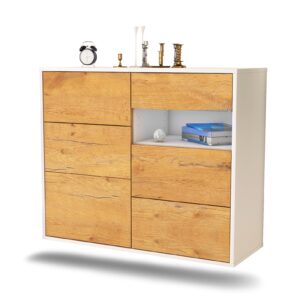 Sideboard Huntsville | hängend | Korpus Weiß | Front in Eiche Holz Optik | 92x79x35cm (BxHxT)