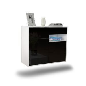 Sideboard Huntsville | hängend | Korpus Weiß | Front in Hochglanz Schwarz | 92x79x35cm (BxHxT)