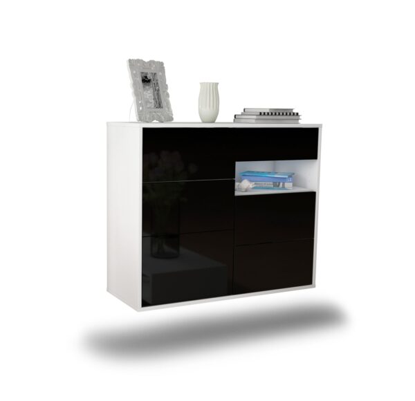 Sideboard Huntsville | hängend | Korpus Weiß | Front in Hochglanz Schwarz | 92x79x35cm (BxHxT)