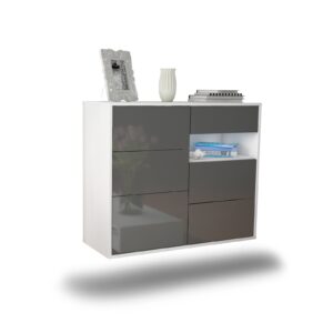 Sideboard Huntsville | hängend | Korpus Weiß | Front in Hochglanz Grau | 92x79x35cm (BxHxT)