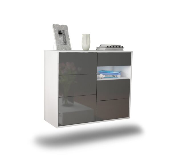 Sideboard Huntsville | hängend | Korpus Weiß | Front in Hochglanz Grau | 92x79x35cm (BxHxT)