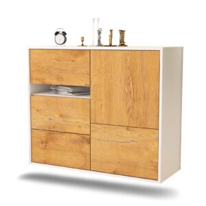 Sideboard Ontario | hängend | Korpus Weiß | Front in Eiche Holz Optik | 92x79x35cm (BxHxT)