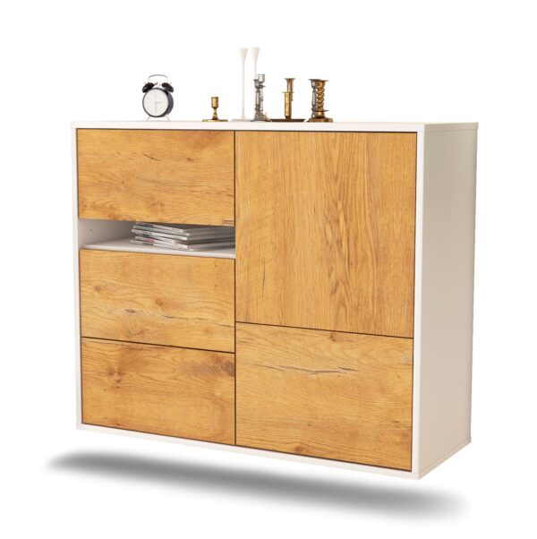 Sideboard Ontario | hängend | Korpus Weiß | Front in Eiche Holz Optik | 92x79x35cm (BxHxT)
