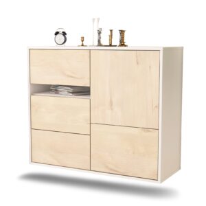 Sideboard Ontario | hängend | Korpus Weiß | Front in Zeder Holz Optik | 92x79x35cm (BxHxT)