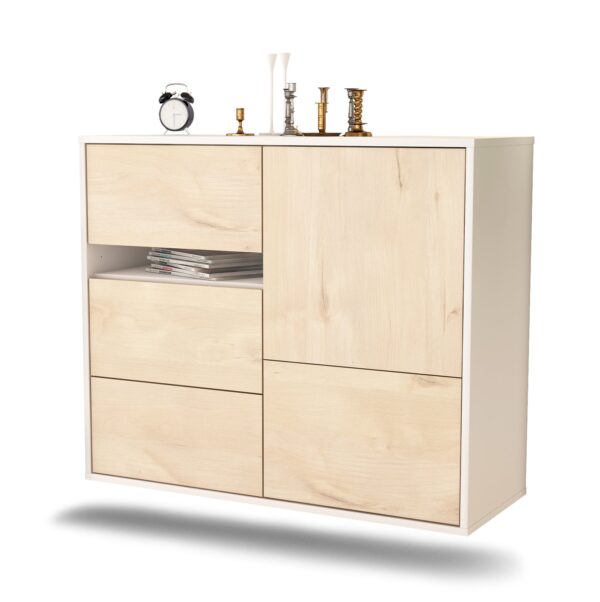 Sideboard Ontario | hängend | Korpus Weiß | Front in Zeder Holz Optik | 92x79x35cm (BxHxT)