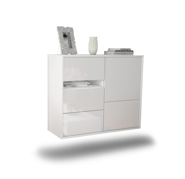 Sideboard Ontario | hängend | Korpus Weiß | Front in Hochglanz Weiß | 92x79x35cm (BxHxT)