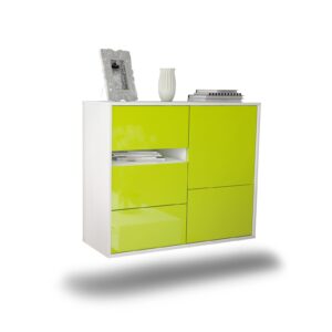 Sideboard Ontario | hängend | Korpus Weiß | Front in Hochglanz Grün | 92x79x35cm (BxHxT)
