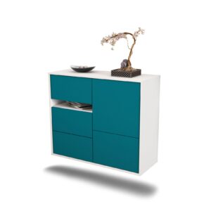 Sideboard Ontario | hängend | Korpus Weiß | Front in Türkis | 92x79x35cm (BxHxT)