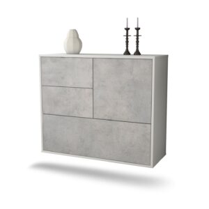 Sideboard Rancho Cucamonga | hängend | Korpus Weiß | Front in Beton Optik | 92x79x35cm (BxHxT)
