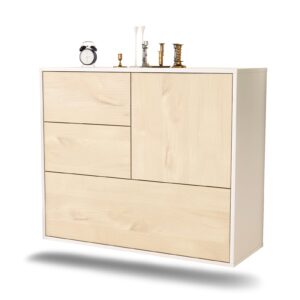 Sideboard Rancho Cucamonga | hängend | Korpus Weiß | Front in Zeder Holz Optik | 92x79x35cm (BxHxT)
