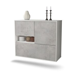 Sideboard Santa Clarita | hängend | Korpus Weiß | Front in Beton Optik | 92x79x35cm (BxHxT)