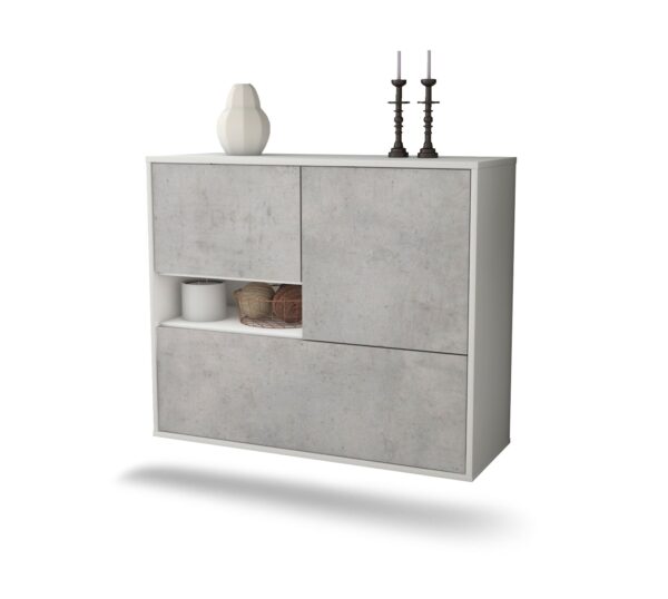 Sideboard Santa Clarita | hängend | Korpus Weiß | Front in Beton Optik | 92x79x35cm (BxHxT)