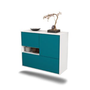 Sideboard Santa Clarita | hängend | Korpus Weiß | Front in Türkis | 92x79x35cm (BxHxT)