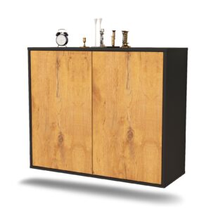 Sideboard Hialeah | hängend | Korpus Anthrazit | Front in Eiche Holz Optik | 92x79x35cm (BxHxT)