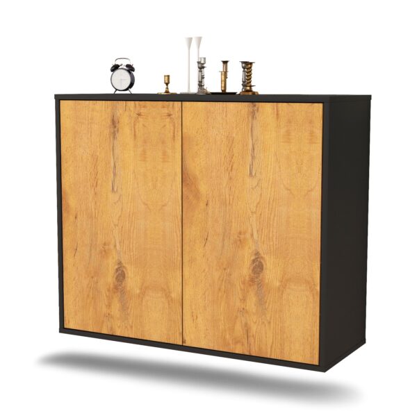 Sideboard Hialeah | hängend | Korpus Anthrazit | Front in Eiche Holz Optik | 92x79x35cm (BxHxT)