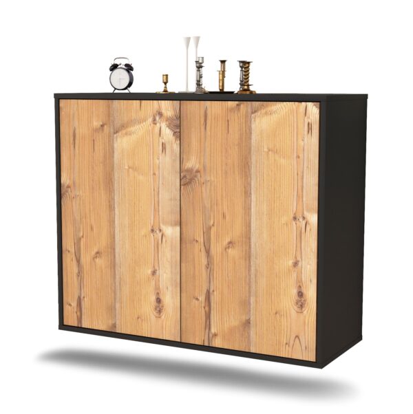 Sideboard Hialeah | hängend | Korpus Anthrazit | Front in Pinie Holz Optik | 92x79x35cm (BxHxT)