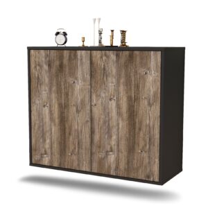 Sideboard Hialeah | hängend | Korpus Anthrazit | Front in Treibholz Holz Optik | 92x79x35cm (BxHxT)