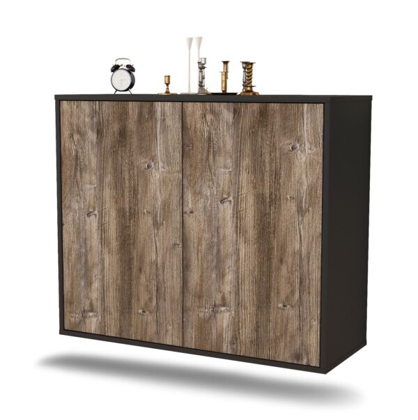 Sideboard Hialeah | hängend | Korpus Anthrazit | Front in Treibholz Holz Optik | 92x79x35cm (BxHxT)
