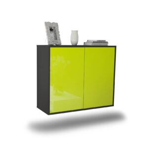 Sideboard Hialeah | hängend | Korpus Anthrazit | Front in Hochglanz Grün | 92x79x35cm (BxHxT)