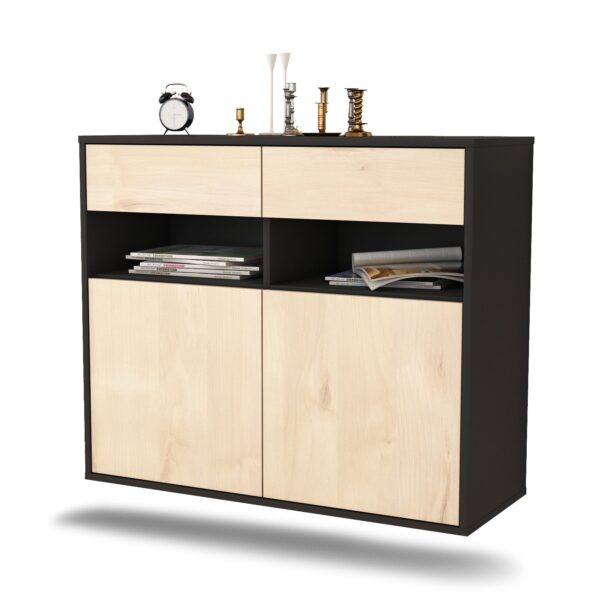 Sideboard North Las Vegas | hängend | Korpus Anthrazit | Front in Zeder Holz Optik | 92x79x35cm (BxHxT)