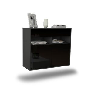 Sideboard North Las Vegas | hängend | Korpus Anthrazit | Front in Hochglanz Schwarz | 92x79x35cm (BxHxT)