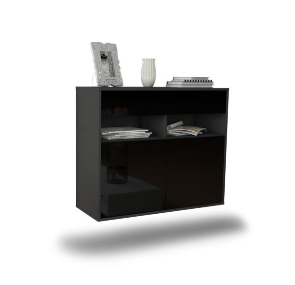 Sideboard North Las Vegas | hängend | Korpus Anthrazit | Front in Hochglanz Schwarz | 92x79x35cm (BxHxT)
