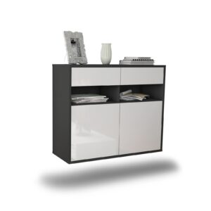 Sideboard North Las Vegas | hängend | Korpus Anthrazit | Front in Hochglanz Weiß | 92x79x35cm (BxHxT)