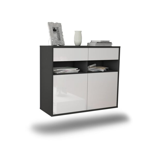 Sideboard North Las Vegas | hängend | Korpus Anthrazit | Front in Hochglanz Weiß | 92x79x35cm (BxHxT)