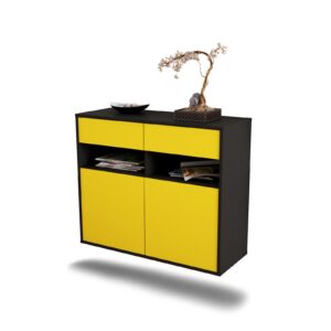 Sideboard North Las Vegas | hängend | Korpus Anthrazit | Front in Gelb | 92x79x35cm (BxHxT)