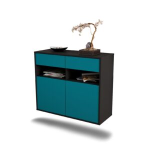 Sideboard North Las Vegas | hängend | Korpus Anthrazit | Front in Türkis | 92x79x35cm (BxHxT)