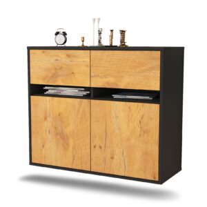 Sideboard Akron | hängend | Korpus Anthrazit | Front in Eiche Holz Optik | 92x79x35cm (BxHxT)